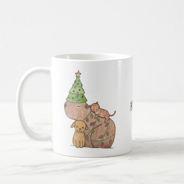 Mug Capybara avec chat et chien Offre-cadeau de vacanc (Gauche)