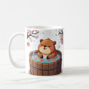 Mug Capybara détendu dans un bain à remous sous les fl