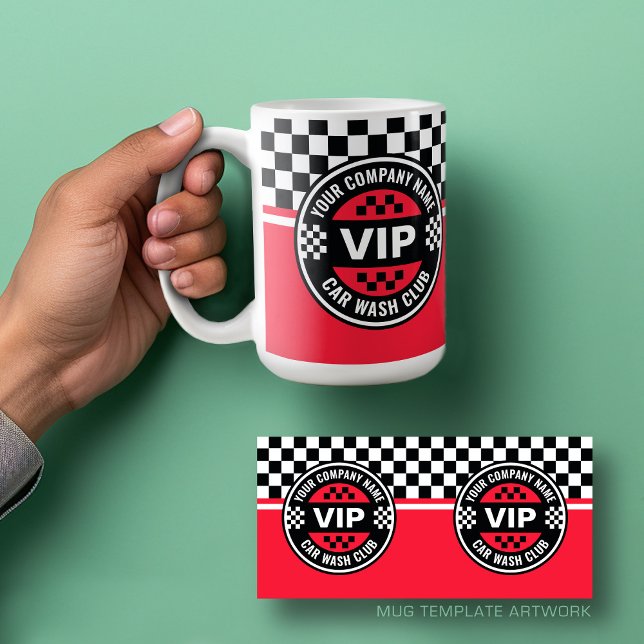 Mug Car Wash Club - Racing À damiers Drapeau Rewards (Mug Template for Car Wash Business - VIP Car Was Club)