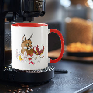 Mug Caracal Élégant Chat Sauvage Lis Floral Vert