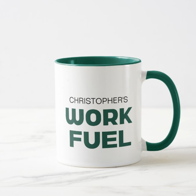 Mug CARBURANT DE TRAVAIL Vert Nom personnalisé (Droite)