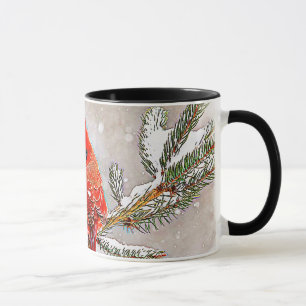 Mug Cardinal dans un pin en hiver