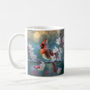 Mug Cardinal masculin en fleurs de cerisiers au clair