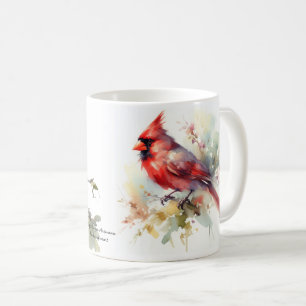Mug Cardinal Rouge Aquarelle Jaunes et Verts tendres