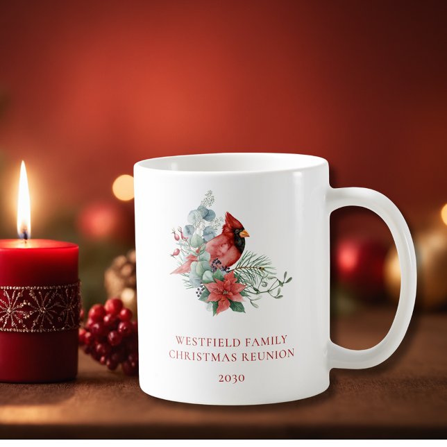 Mug Cardinal rouge de la Réunion de la famille de Noël (Christmas Family Reunion Red Cardinal Keepsake Coffee Mug)