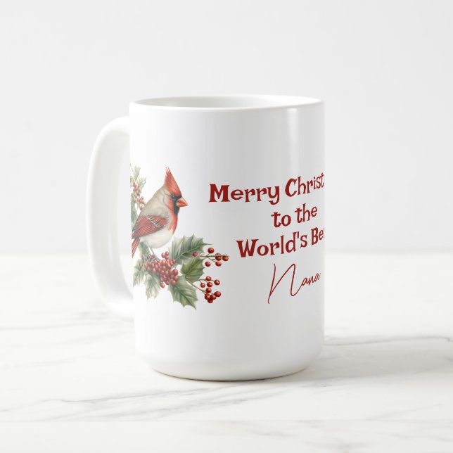 Mug Cardinal rouge de Noël de la meilleure Nana du mon (Devant gauche)