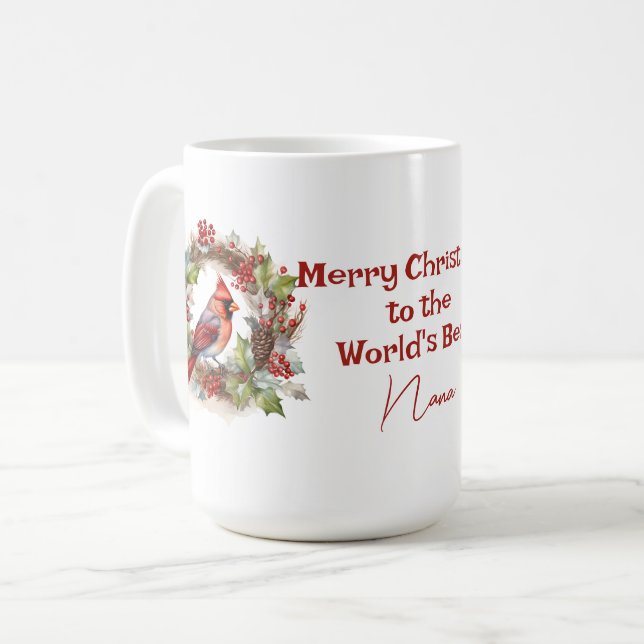 Mug Cardinal rouge de Noël de la meilleure Nana du mon (Devant gauche)