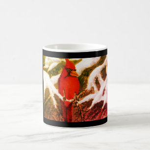 Mug Cardinal rouge vif dans les pins enneigés Café Mu