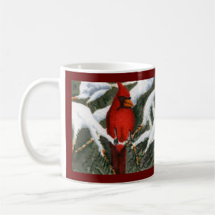 Mug Cardinal rouge vif dans les pins enneigés Café Mu