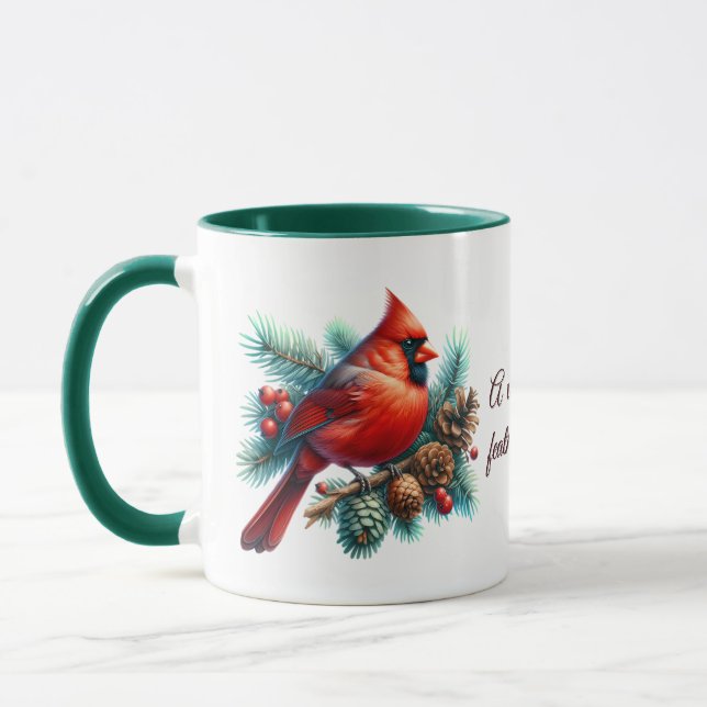 Mug Cardinal sur la branche des pins avec les baies d' (Gauche)