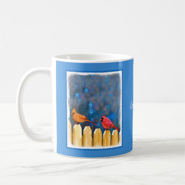 Mug Cardinals on the Fence Painting - Art original (Gauche)