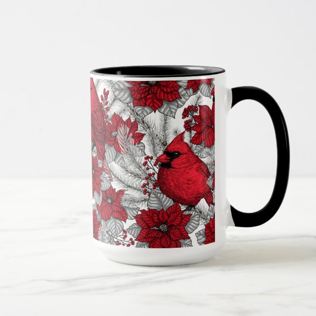Mug Cardinaux et poinsettia en rouge et blanc (Droite)