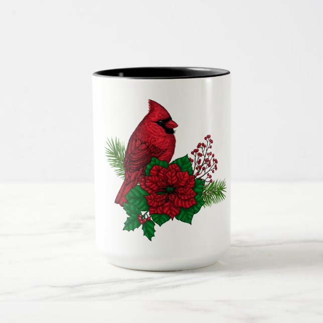 Mug Cardinaux rouges sur décoration de Noël (Centre)
