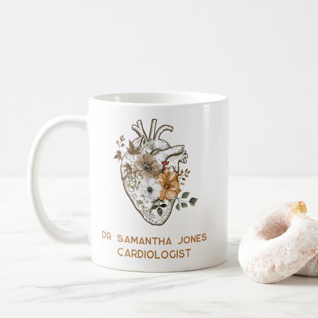 Mug Cardiologue floral du coeur anatomique personnalis (Avec donut)
