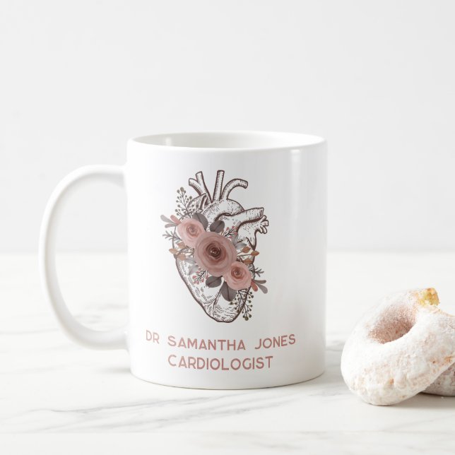 Mug Cardiologue floral du coeur anatomique personnalis (Avec donut)