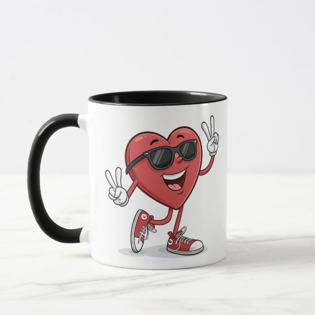Mug Caricature de coeur amusant avec lunettes de solei (Gauche)