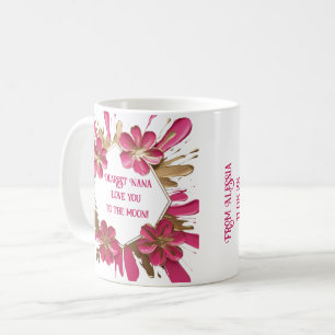Mug Caricature élégante de grand-mère rose avec plaque