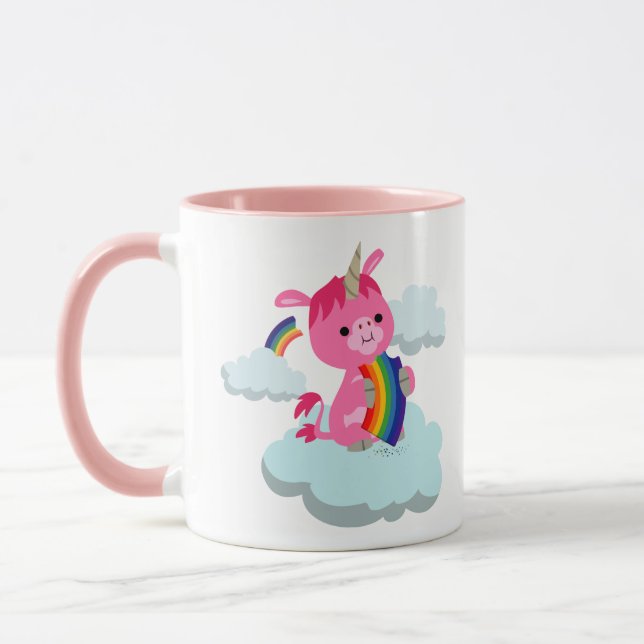 Mug Caricature mignonne à l'arc-en-ciel Unicorne (Gauche)