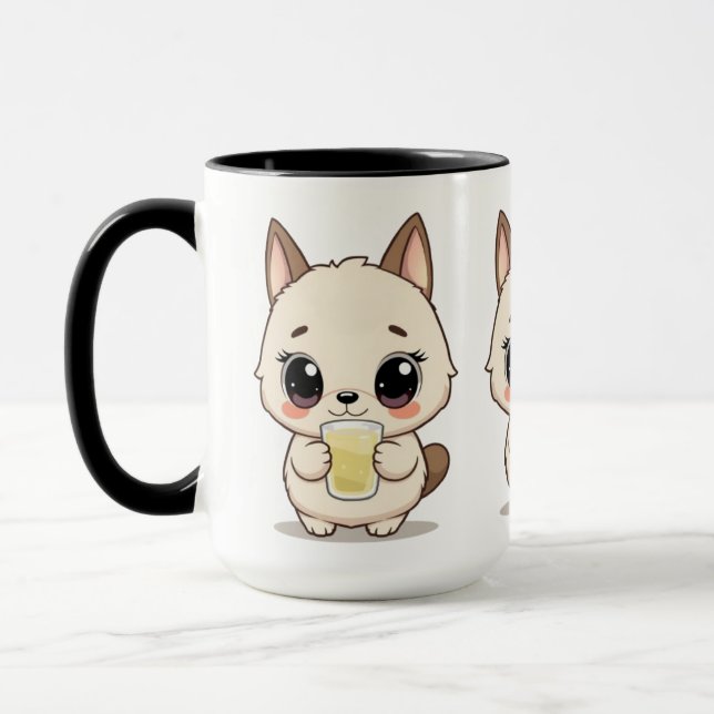 Mug Caricature mignonne avec chien adorable tenant un  (Gauche)