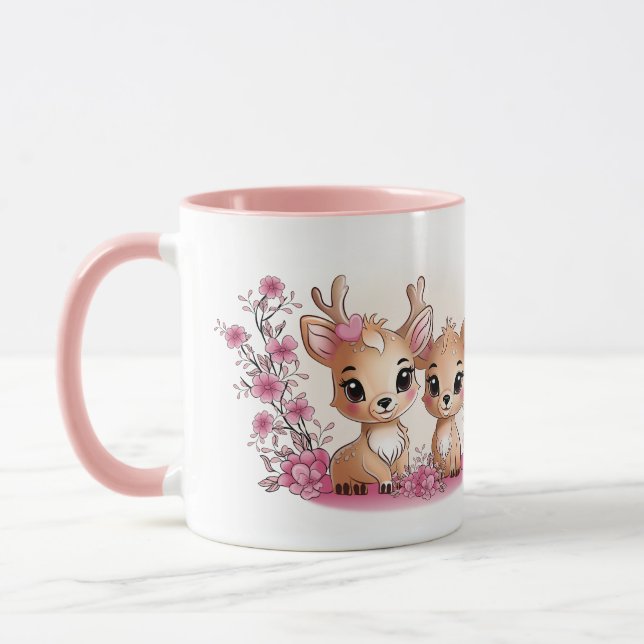 Mug Caricature mignonne Bambi Les amoureux Coeurs Sain (Gauche)