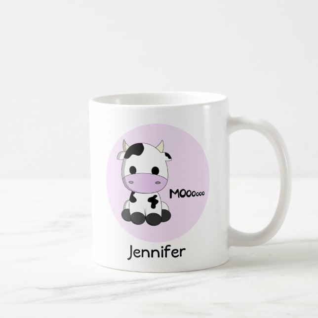 Mug Caricature sur la vache mignonne à poules roses po (Droite)