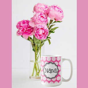 Mug Carnation Personnalisée Pickleball Rose Et Blanc