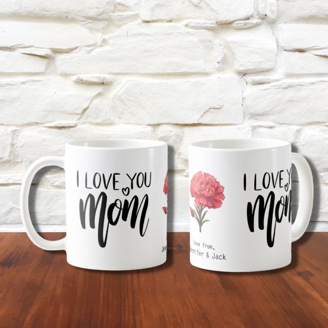 Mug Carnation rouge Je t'aime Maman Floral (Créateur téléchargé)