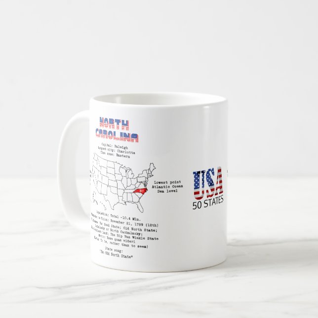 Mug Caroline du Nord État américain sur la carte et le (Devant gauche)