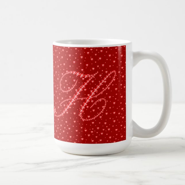 Mug Carreau rouge coeurs valentine & diamants monogram (Droite)