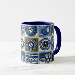 Mug Carreaux de céramique d'oiseau et de fleur abstrai