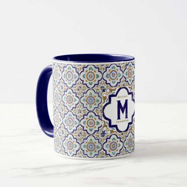 Mug Carreaux d'ornement vintages Monogramme (Devant gauche)