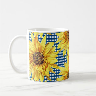 Mug Carreaux Gingham Bleu avec Tournesols