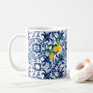 Mug Carreaux méditerranéens, majolica, tuiles bleues, 