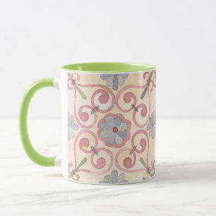 Mug Carrelage coloré motif Classique vert fleuri rose