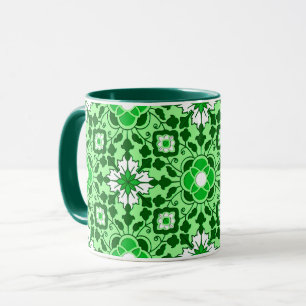 Mug Carrelage marocain floral, émeraude et vert citron
