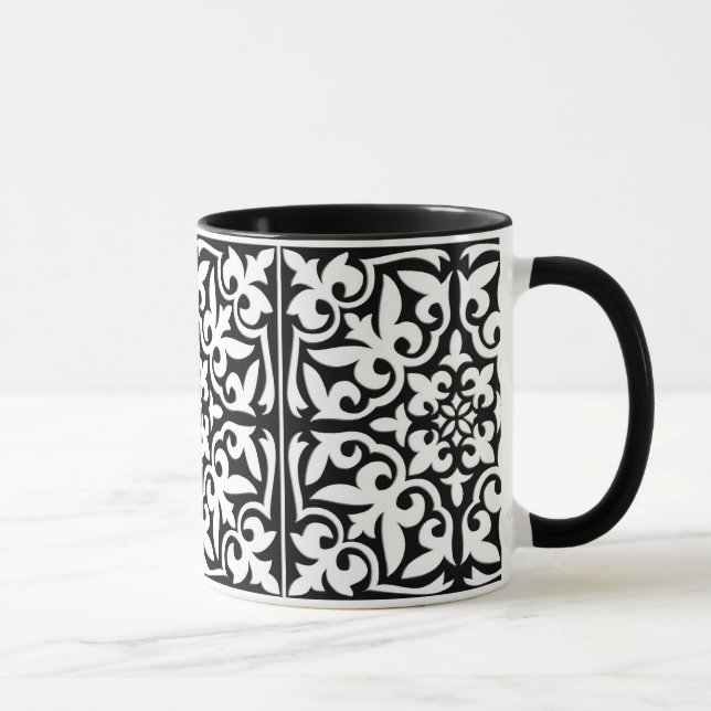 Mug Carrelage marocain - noir avec arrière - plan blan (Droite)