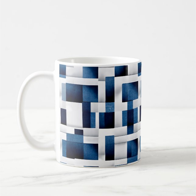 Mug Carrés bleu moderne Motif répétitif (Gauche)