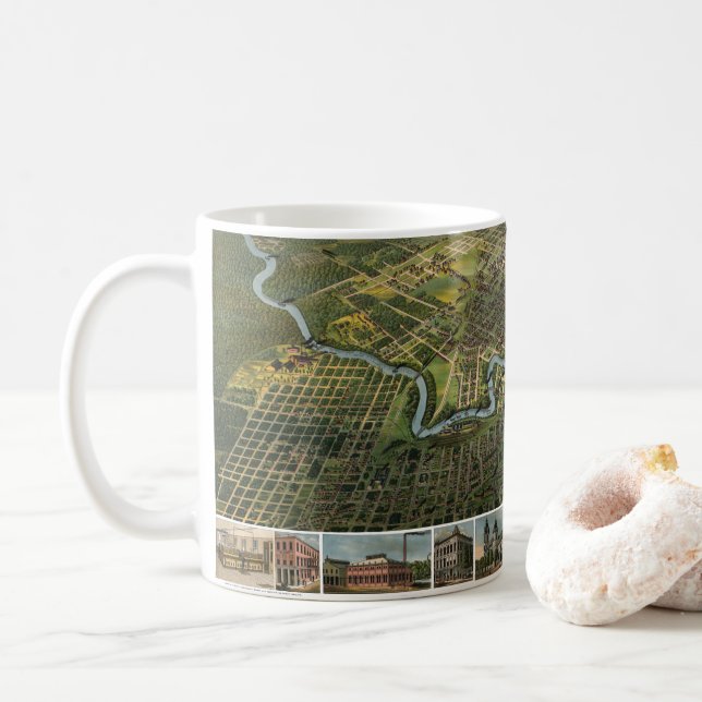 Mug Carte ancienne de Houston, Texas avec la rivière B (Avec donut)
