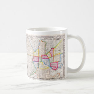 Mug Carte ancienne du centre-ville de Baltimore (1860)