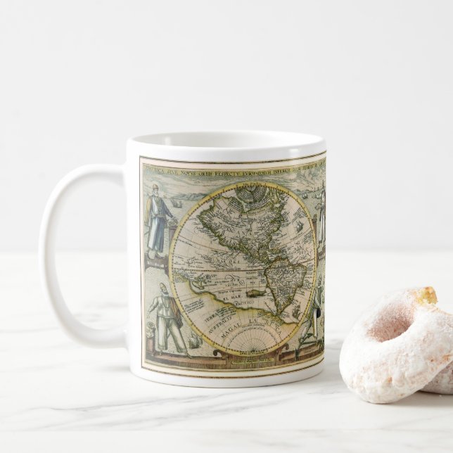 Mug Carte antique, 1596, America Sive Novus Orbis (Avec donut)