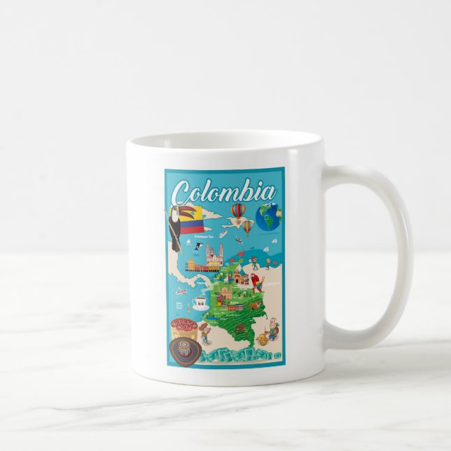 Mug Carte de bande dessinée de la Colombie (Droite)