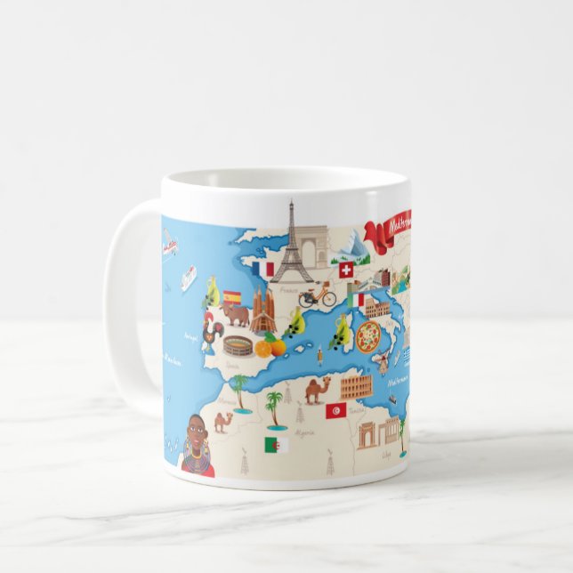 Mug Carte de bande dessinée du méditerranéen (Devant gauche)