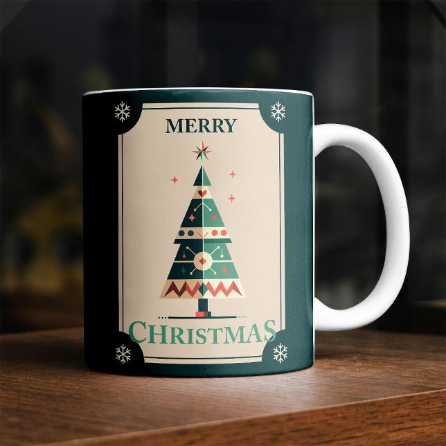 Mug Carte de Noël rétro avec design d'arbre géométriqu (Créateur téléchargé)