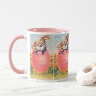 Mug Carte de Pâques victorienne vintage Deux lapins s'