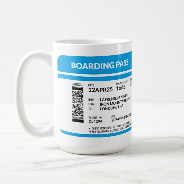 Mug Carte d'embarquement (bleu) (Gauche)