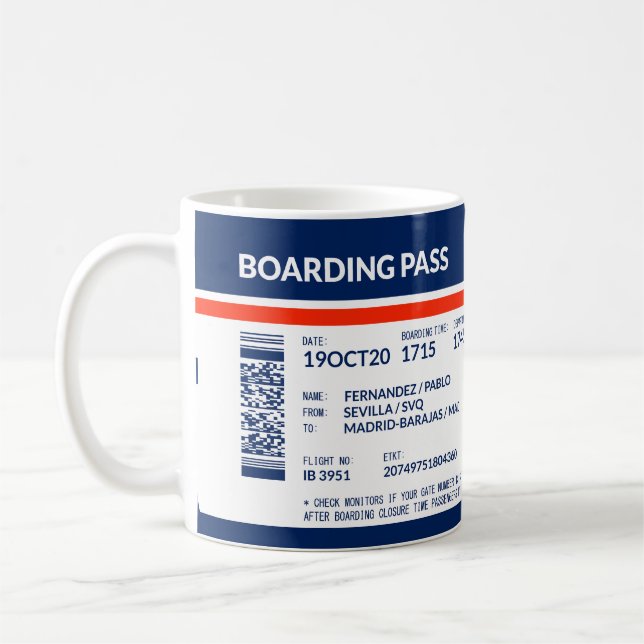 Mug Carte d'embarquement - Bleu & Rouge (Gauche)