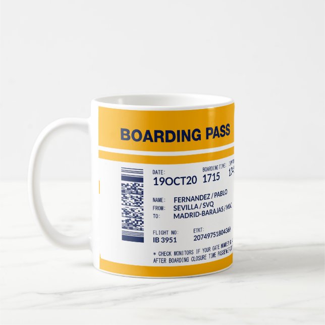 Mug Carte d'embarquement - Jaune (Gauche)