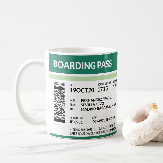 Mug Carte d'embarquement - Vert (Avec donut)
