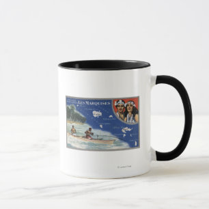 Mug Carte des îles, autochtones en canoë