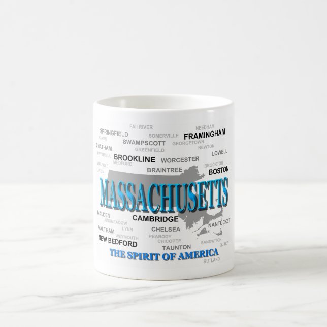 Mug Carte des villes et villes du Massachusetts State  (Centre)